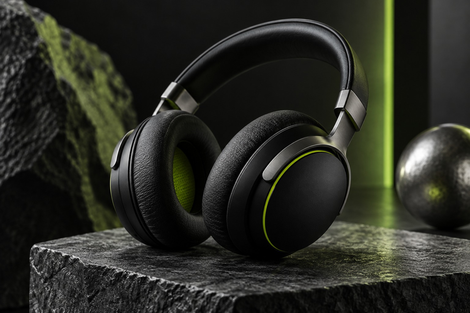 Over-ear studio form — a distinct close-up concept composition